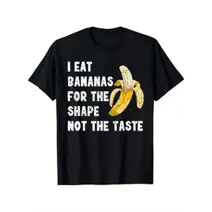 I Eat Bananas for the Shape, Not the Taste Graphic Tee - Unisex Casual Round Neck Cotton T-Shirt, Stretchy & Soft, Black with Yellow Banana Print, Sizes S-XXXL y2k  outfits  men time  tee  shirt  backwards demon  Shortsleeve Crewneck Menswear Tropical
