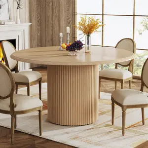 Tribesigns 47" Farmhouse Dining Table With Fluted Metal Base For Kitchen Room - Modern Round Dinner Table For 4 (Chairs Not Included) Tribesigns 47" Farmhouse Dining Table With Fluted Metal Base For Kitchen Room - Modern Round Dinner Table For 4 (Chairs Not Included)