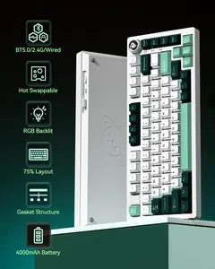 HI75C Pro Mechanical Keyboards, RGB Backlit Tri-Mode Gaming Keyboard, Hot Swappable Creamy Wireless Keyboard for PC/Tablet/Xbox/PS4 - Green Aluminum Customizable Three-Mode tiktokshopspringglowup