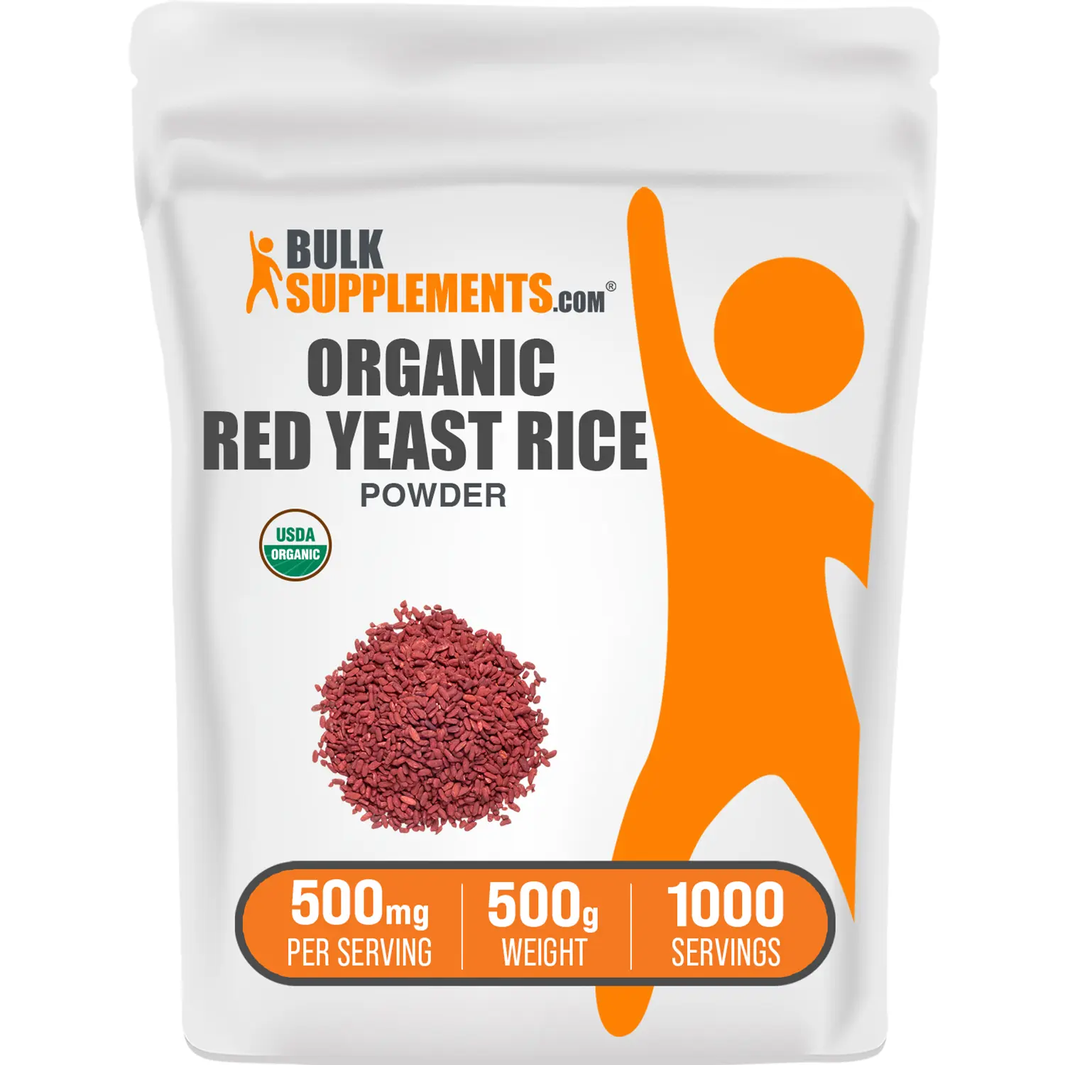 BulkSupplements Natural Organic Red Yeast Rice Powder - Antioxidant Formula, Digestive Support, Sugar Free, Gluten Free, Unflavored for Adults - 500mg per Serving, 500g Container, Non-GMO Nutritional Supplement, Certified Organic, Digestive Health