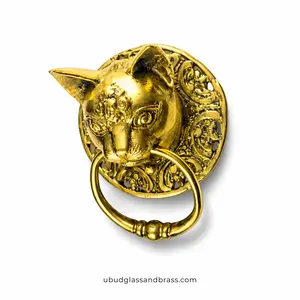 Brass Cat Head Door Knocker | Gothic Victorian Hardware & Drawer Pull