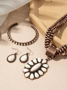 Boho Style Beaded Jewelry Set, Vintage Necklace & Dangle Earrings & Bracelet, Fashion Jewelry Accessories for Women, Ideal Gifts, Elegant Matching Jewelry Set