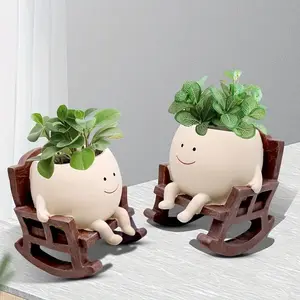 Cute Cartoon Design Resin Flower Vase, Chair Shape Decorative Planter with Drainage Hole, Home Office Desk Plant Holder, Modern Home Decoration, Pot Plant Stand