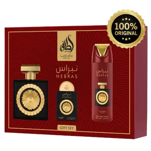 Lattafa Pride Nebras Unisex Fragrance Multi-Pack Gift Set - 100ml EDP, 20ml EDP, 200ml Perfumed Spray - Sweet Fruity Warm Gourmand Scent with Vanilla, Rose, Amber, Musk Notes