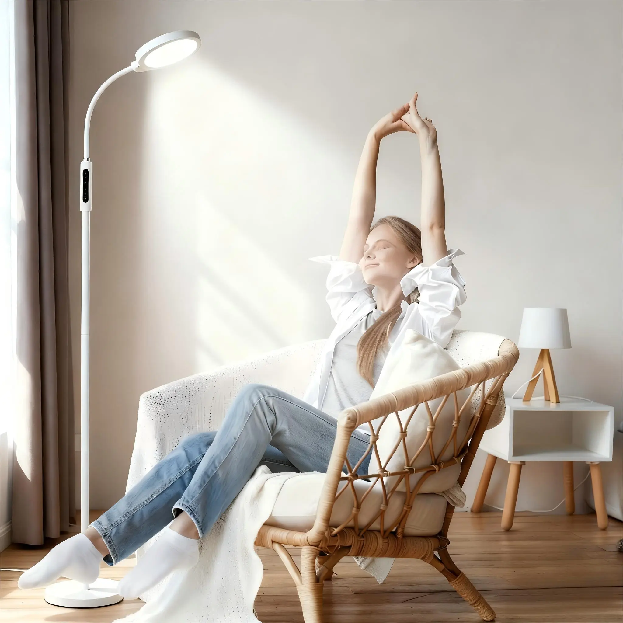 Happy Light Therapy Lamp,11000 Lux Sun Light Lamp with Touch Remote Control | Full Spectrum Light,5 Color Temperatures & 10 Brightness，1H Timer， Light Therapy for Home/Office Use