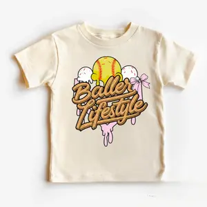 Youth and Adult Baller Lifestyle Softball Ice Cream Drip Youth Tee, Outdoors Shirt, Family Trip, Unisex Classic Fit 100% Cotton Comfortable Casual Tee, baseball team gifts, Drippy baseball Outfit