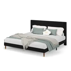 Garvee King Size Corduroy Upholstered Platform Bed Frame with Headboard – Modern Fabric Design, Sturdy Metal and Wooden Slats Support, Noise-Free, No Box Spring Required, Easy Assembly, Black
