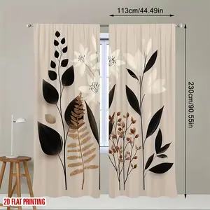 2-Piece Boho Style Drapes, Plant Art Digital Print Polyester Curtains, Boho Aesthetic, Ideal for Bedroom Living Room Dining Room Garden Use, Window Curtain, Home Decoration Curtain