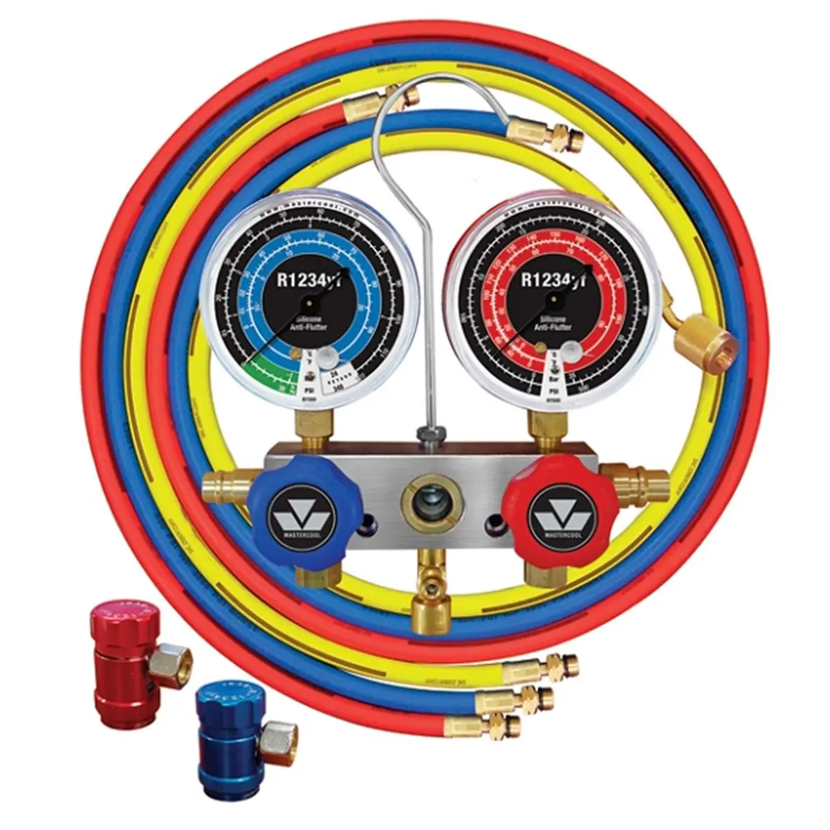 FJC Manual R1234YF Manifold Set with 72-in Hoses, Heavy-Duty Flutter-Free Pressure Gauges, Leak-Proof Silicone Couplers for HVAC Refrigerant Service