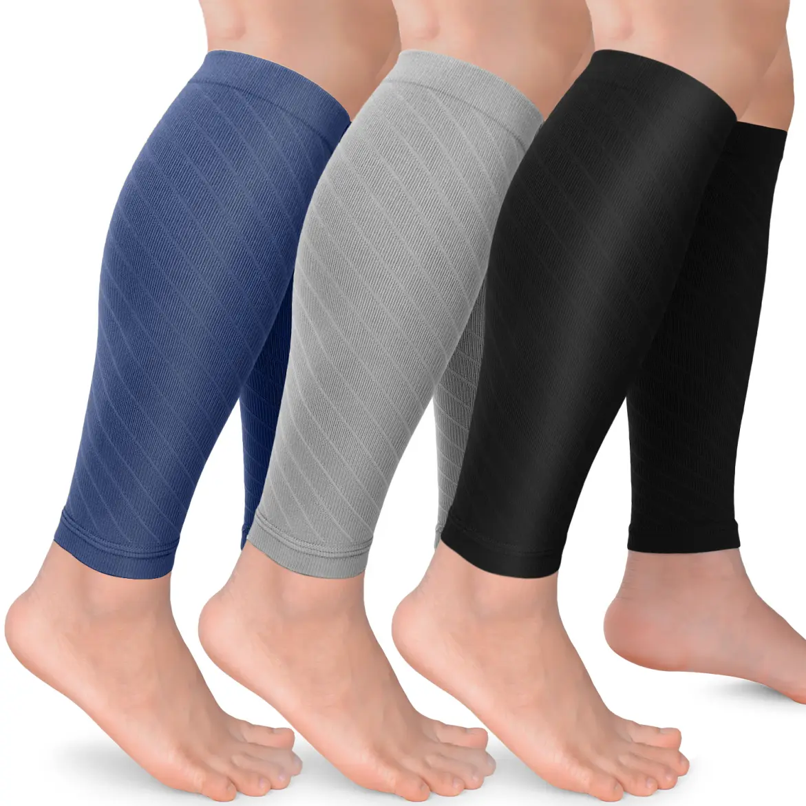 YOOHOL Compression Socks Calf Compression Sleeves 3-Pack 15-20 mmHg Leg Supporter for Running & Long Standing Pain Relief Knee Saver & Protector