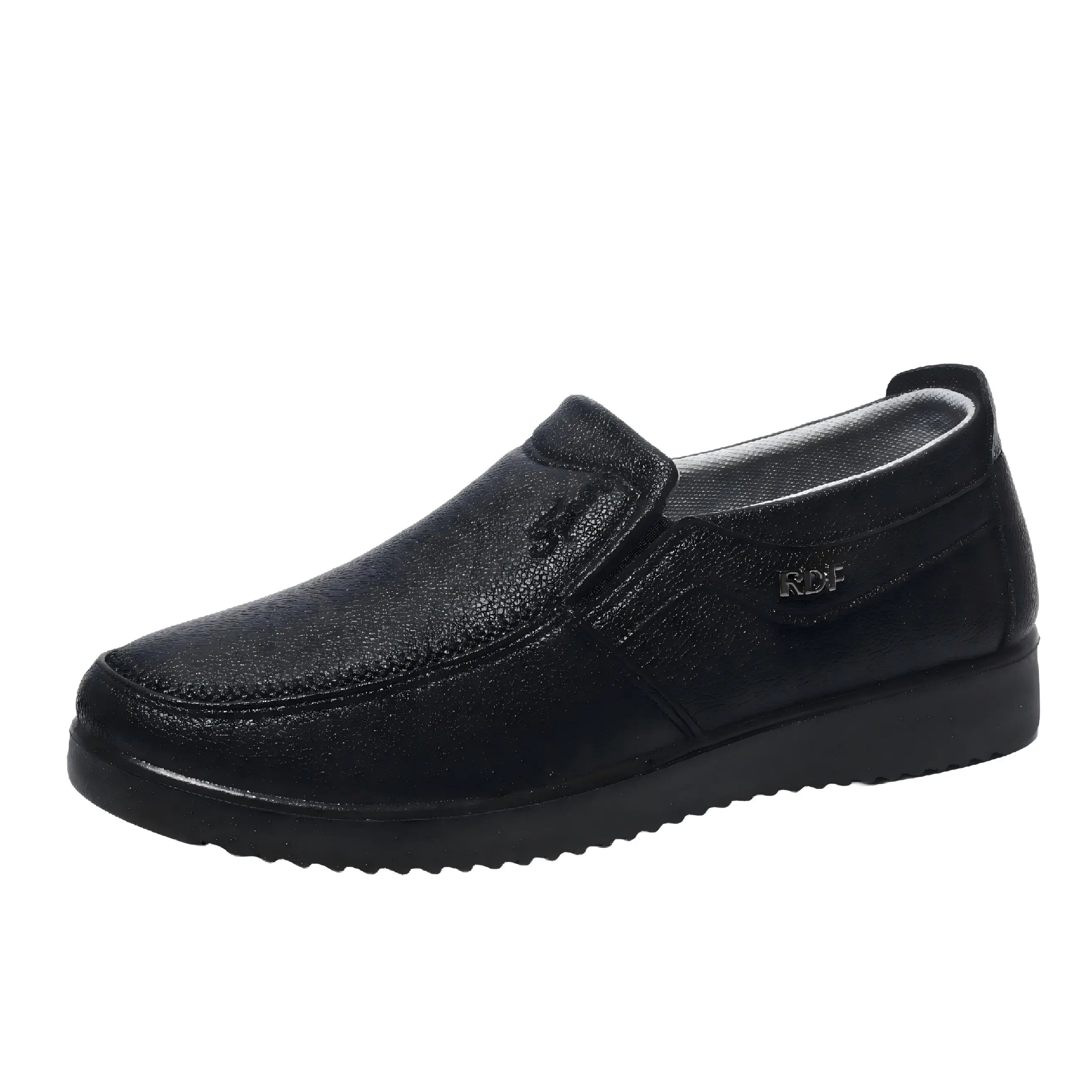 Men's Black Leather Loafers - Slip-On Business Casual Shoes with Rivet Detail, Comfortable, Water Resistant, and Non-Slip for Walking, Fabric