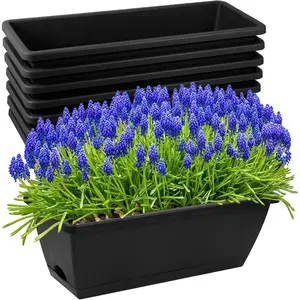 8 count Window Box Planter,17 Inches Flower Window Boxes,Rectangle Planters Box with Drainage Holes and Trays, Plastic Vegetable Planters for Windowsill Patio Garden  Decor Porch Yard (Black)