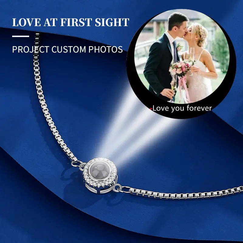 Dainty Personalized Photo Projection Bracelet • Photo Zircon Chain Bracelet Adjustable• Custom Photo Chain Bracelet • Memorial Bracelets • Gift for Her