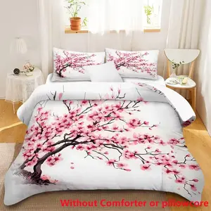 3-Piece Sakura Tree Print Decorative Bedding Set, Soft and Comfortable Bedroom Decor, Perfect Gift Choice, Ideal for Home Use