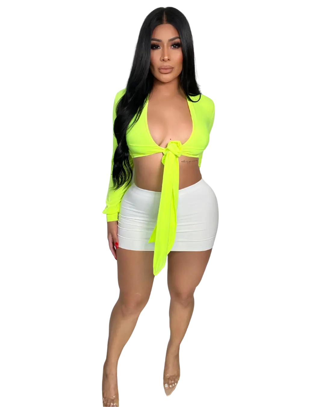 Neon Yellow Long Sleeve Tie Crop