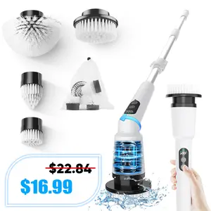 Electric Spin Scrubber, IPX7 Waterproof Cordless Cleaning Brush with 4 Replaceable Brush Heads, Adjustable Extension Handle and 3 Adjustable Speeds for Bathroom, Tub, Tile, Floor (White) Portable Appliance Cleaner Household Items Rechargeable
