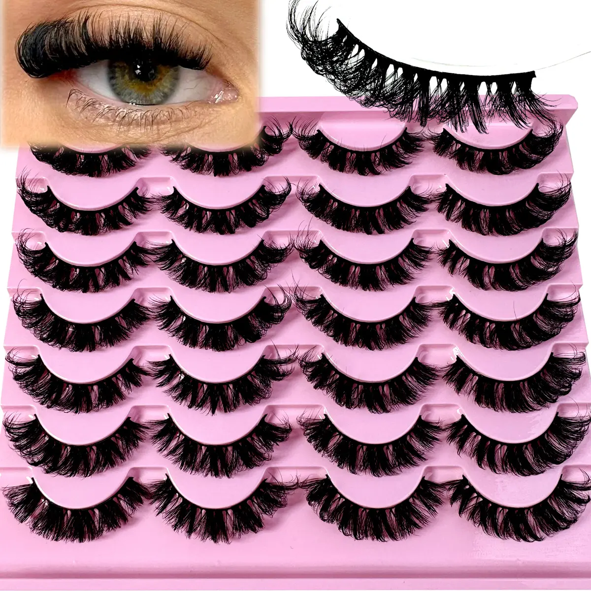 14-Pair Fluffy 3D Mink False Eyelashes Pack, Makeup Styled for False Eyelashes & Adhesives Compatibility, Natural Look, 5D Volume, 16mm-22mm Length, Eyelash Styles False Eyelashes & Adhesives