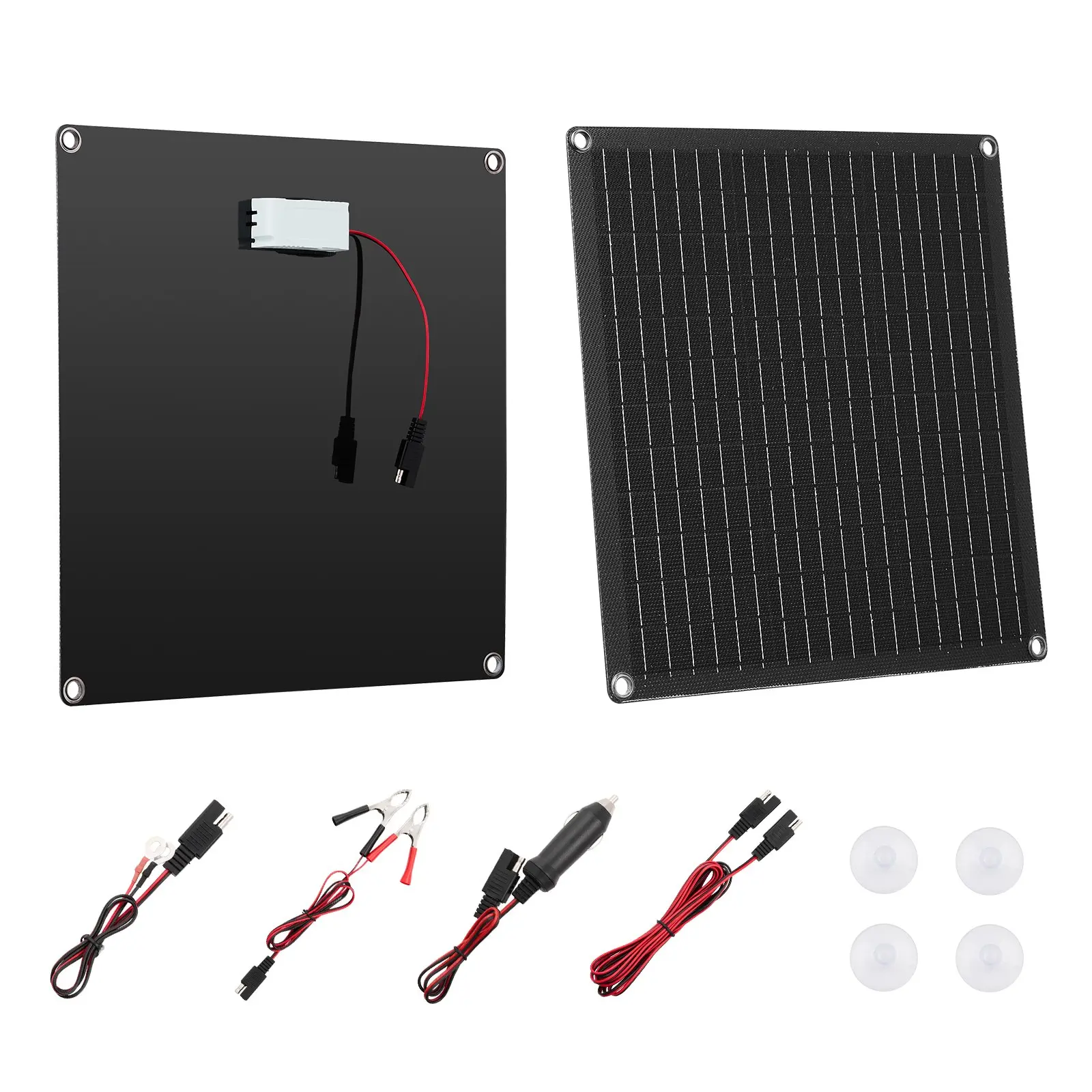 【Summerfinds】VEVOR 20W 12V Solar Panel Vehicle Battery Charger Restorer Kit, Automotive Trickle Charger Maintainer with Built-in Smart Controller, 3 Cables, Alligator Clips, IP67 Waterproof Portable for Camper, RV Cars Boats (Extension Cord Compatible)