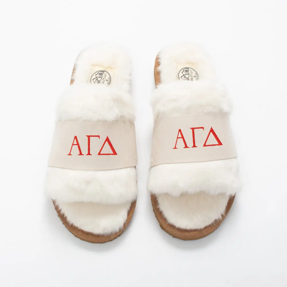 Alpha Gamma Delta Fuzzy Slippers | Ivory