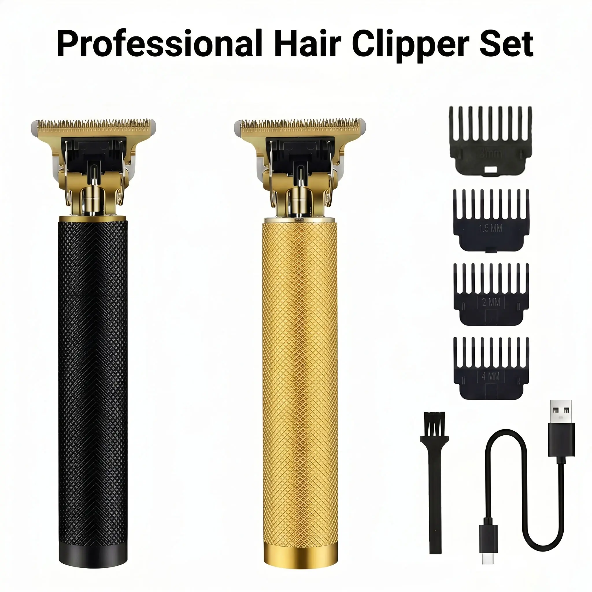 Men's black or gold diamond-shaped professional hair trimmer - Classic T9 gapless beard trimmer, cordless rechargeable razor, equipped with 4 guiding combs