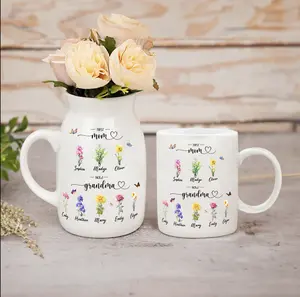 Custom Grandmas Garden Flower Vase, Personalized Birth Flower Flower Vase, Mother's Day Gift ,Gift for Grandma, Mother's Day Gift. railscapesplants levitatingplant Ceramic Decor