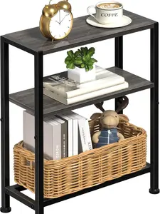 Narrow Side Table for Small Space, 2-Tier Small End Table with Shelf Holder, Slim Nightstand, Skinny Snack Couch Table in Living Room, Bedroom, Study, Kitchen and Balcony (Grey)