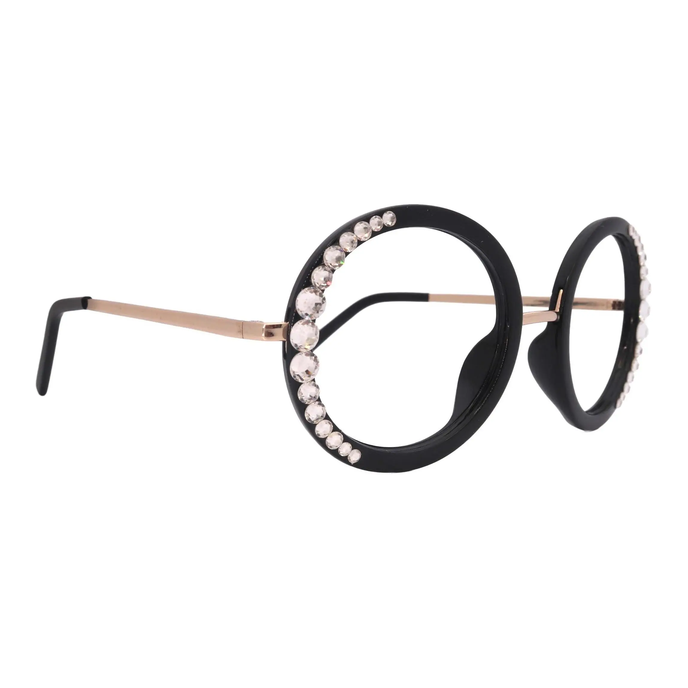 Lexington, Bling Black Round Large Oversized Glasses,  W clear European crystals, High End Reading Magnifying eyeglasses, NY Fifth Avenue
