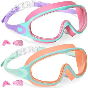 2 Pack Kids Swim Goggles for 3-15 UV Protection Anti-Fog Pool Water, Swimming Goggles with Earplugs Nose Clip For Boys Girls Youth Toddler