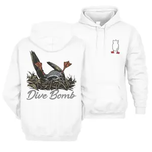 Dive Bomb Duck Hunting Hoodie, Humorous Outdoor Sports Hoodie For Waterfowlers, Vintage Duck Sketch Graphic Hoodie, Comfortable Camo Pullover For Hunters