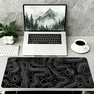 Topographic Line Pattern Mouse Pad, Rectangle Gaming Mouse Pad, Non-Slip Rubber Base Stitched Edge Desk Pad for Home Office Game Room