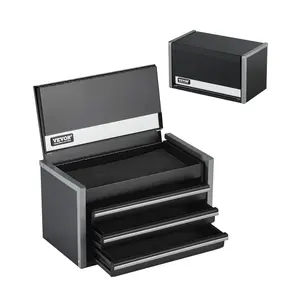 【Summervibes】VEVOR Metal Tool Box,  8.6-inch, Portable Metal Tool Box with 3 Drawers, Small Tool Chest with EVA Liners and PP Feet Pads, Heavy-Duty Steel With Ball Bearing Opening and Powder Coated Finish, Black