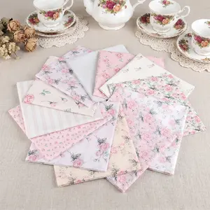 12Pcs 20×20 Inch Pink Cotton Fabric Bundles, Floral Stripes Gingham Pre-Cut Squares, Soft Quilting Patchwork Cloth, DIY Sewing Material for Handcraft & Home Party Decor