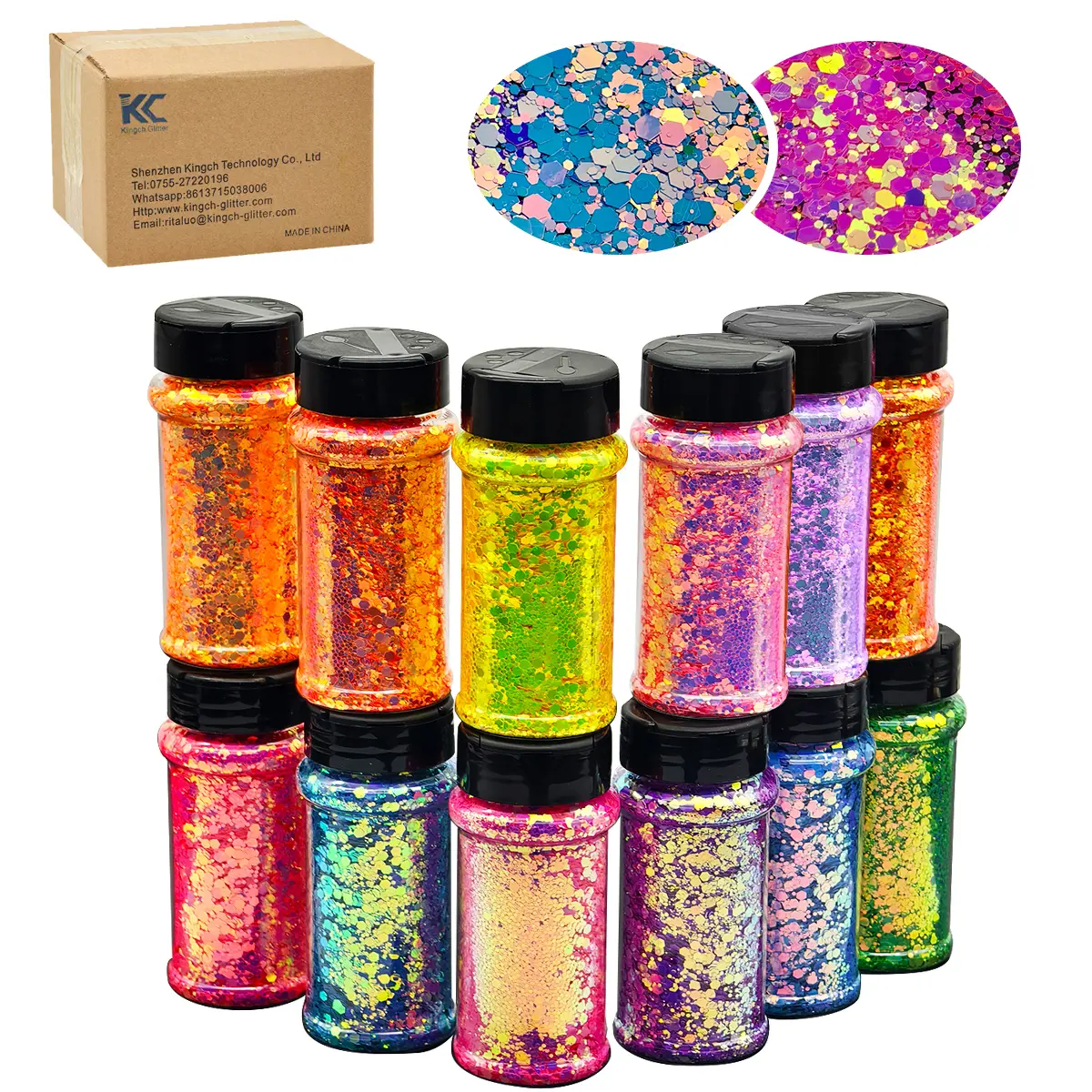 12-Color Holographic Chunky Glitter Set, Colorful Flakes for Nail Art Accessories, 2oz Jars for Resin Tumblers, Body & Crafts, Colorful Flakes Nail Art Accessories, Glitter Nail Art Accessories