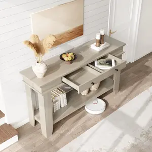 Garvee 54-Inch Farmhouse Console Table with Drawers and Open Shelf, Wooden Entryway Sofa Table for Hallway, Living Room, and Foyer, Rustic Design with Storage