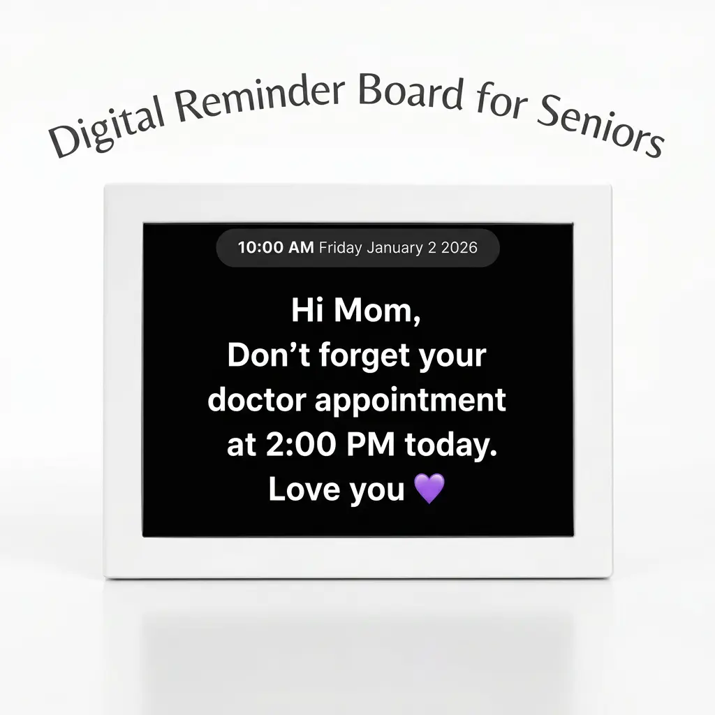 Digital Reminder Board for Seniors – Memory Care Display with Medication Alerts, Appointment Reminders, Daily Messages & Photos, No App or Login Required, 10.1"/15.6" Large High-Contrast Screen