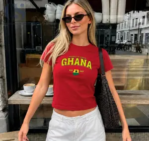 Ghana Flag Baby Tee Vintage Africa Shirt Ghanaian Pride Graphic Top Women Y2K Fitted Tee Slim Fit