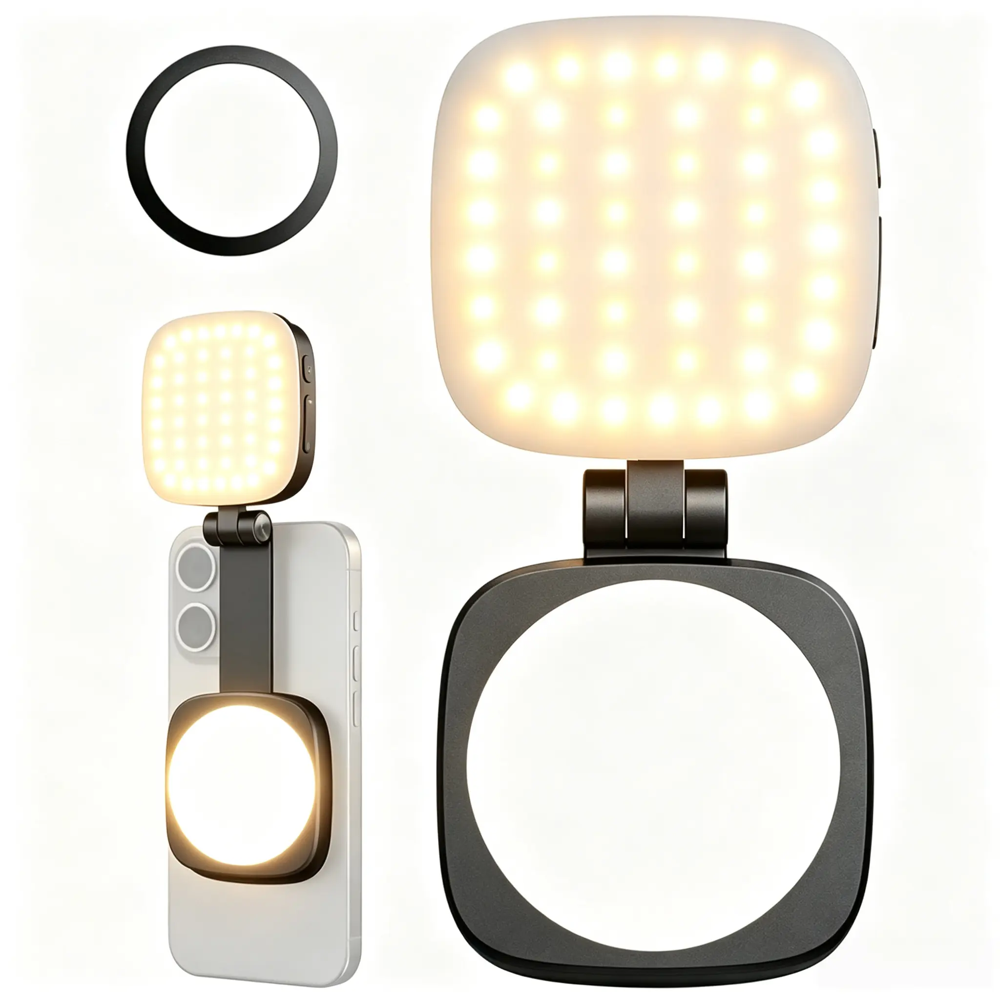 [Summer Sale]  Compatible with MagSafe Selfie Light for iPhone and Android 360° Fill Light with Mirror Adjustable Brightness Colors for Videos New 2026 Upgraded 5 Color Temps, Foldable Ring Light Remote Smartphone Cellphone Flash