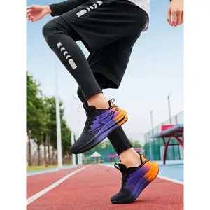 Fluorescent Green - Blue True Popcorn Carbon Plate Running Shoes, Tech Sports Style, Breathable Mesh Material, Carbon Plate Shock Absorption, Comfortable on Feet, Ideal for Parent - Child Running & Professional Training, Athletic Breathable Shoes