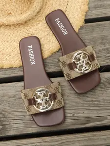 2026 New Floral Square Toe Slipper, Luxurious Round Buckle Outdoor Sandal, High-End Versatile Flat Shoes, Textile Upper, Rubber Sole
