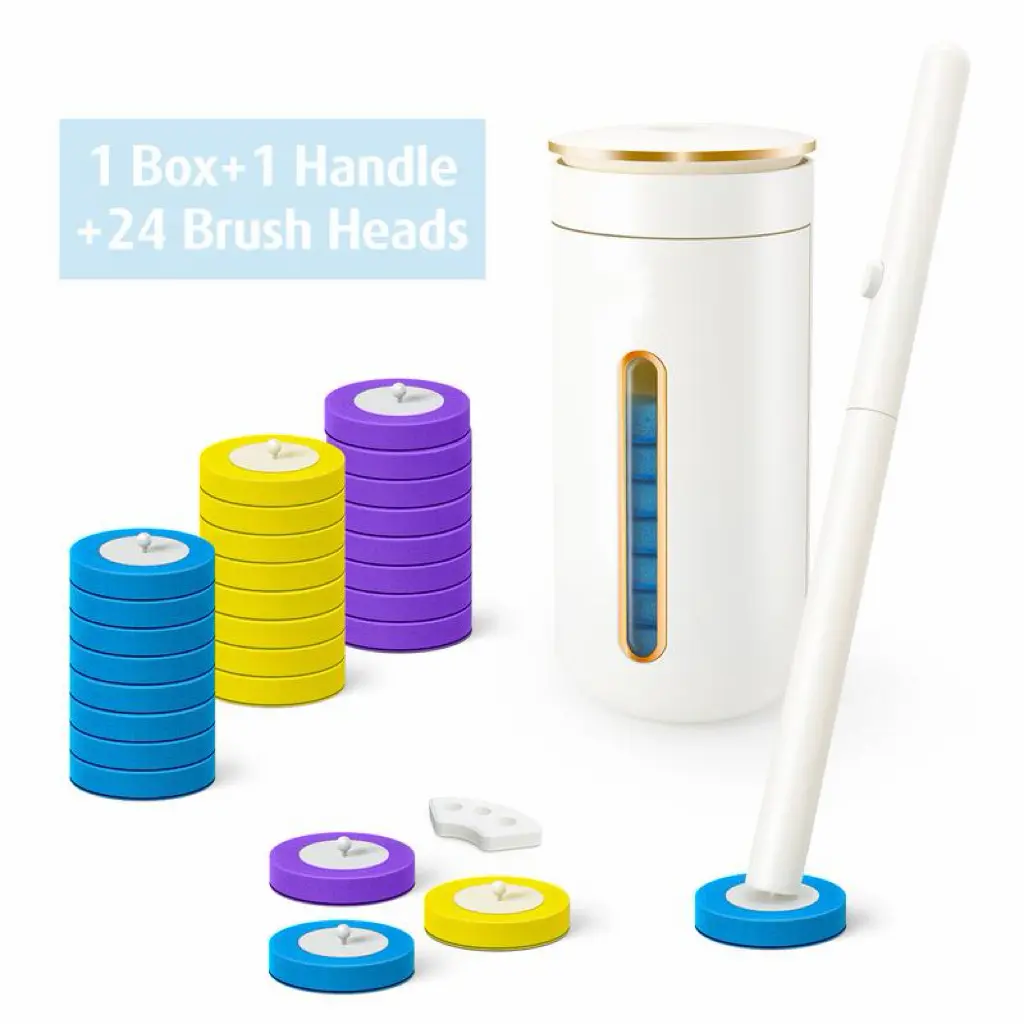 Disposable Toilet Brush, Toilet Bowl Wand Holder Set with 24PCS Cleaner Refills, General Bathroom Cleaner Restroom Home Goods ,Valentine's Day gift