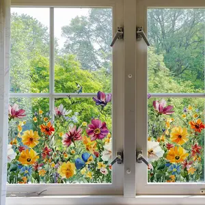 A (30*60cm) creative colorful floral pattern sticker oil painting style spring single-layer static sticker background decoration Removable Window Decal window sticker glass sticker (DJ7110-YC)