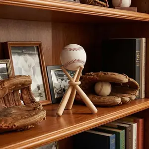 Baseball Stand - Wooden Display Stand Holder for Balls & Bat - Decoration Stand - Centerpiece for Tables - Sports Lover (Wood Color, 1 Pack，No Baseball Included)