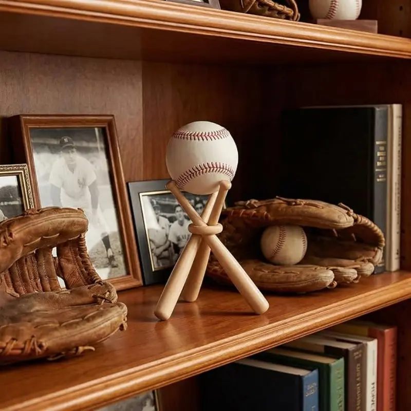 Baseball Stand - Wooden Display Stand Holder for Balls & Bat - Decoration Stand - Centerpiece for Tables - Sports Lover (Wood Color, 1 Pack，No Baseball Included)