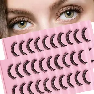 20Pairs/2Pack Cosmetic False Lashes Russian Strip Lashes D Curl Fake Lashes Natural Look Fluffy Volume Wispy Russian Lashes 3D Effect Fake Eyelashes Curly Lashes
