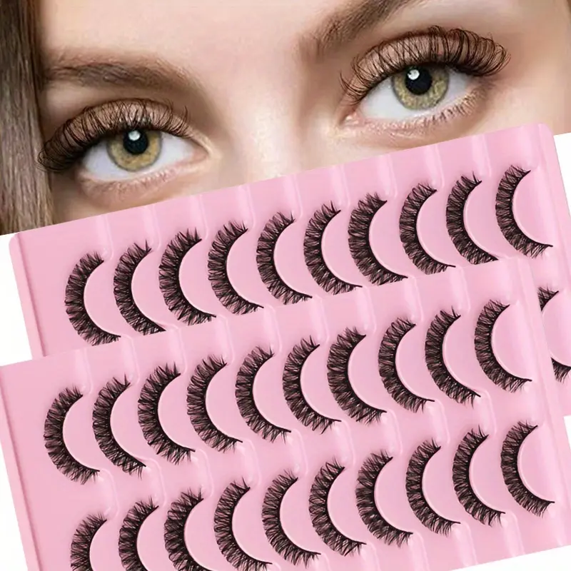 20Pairs/2Pack Cosmetic False Lashes Russian Strip Lashes D Curl Fake Lashes Natural Look Fluffy Volume Wispy Russian Lashes 3D Effect Fake Eyelashes Curly Lashes