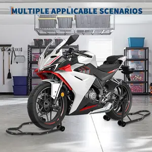 Heavy Duty Motorcycle Stand Set 900 lbs Capacity, Universal Adjustable Front and Rear Paddock Lift with U and L Spool Adapters, for Bike Maintenance and Cleaning, Fits Most Motorcycles