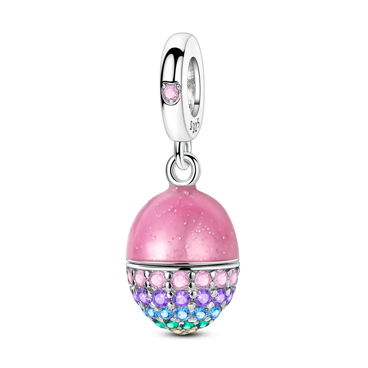 MULA S925 Silver-Plated Paw Print Charm with Zircon, Pink Glitter Easter Egg Bead - Pandora Compatible European Charms & Pendants Girl Youth Zircon Set Birthday Gift, Animals