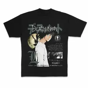 Kira Anime T-Shirt Soft Cotton Shirt Death Note Light Yagami Graphic Tee, Manga Fan Shirt Sports T-shirt, Regular Fit S-4XL-5XL, Casual and Stylish T-shirt, Suitable for Everyday Wear, A Men's Top Suitable for All Seasons. American Short Sleeve