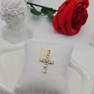LaYaiBoutique #1479 Cross Pendant with stone, 14k gold plated, high quality (NO CHAIN)