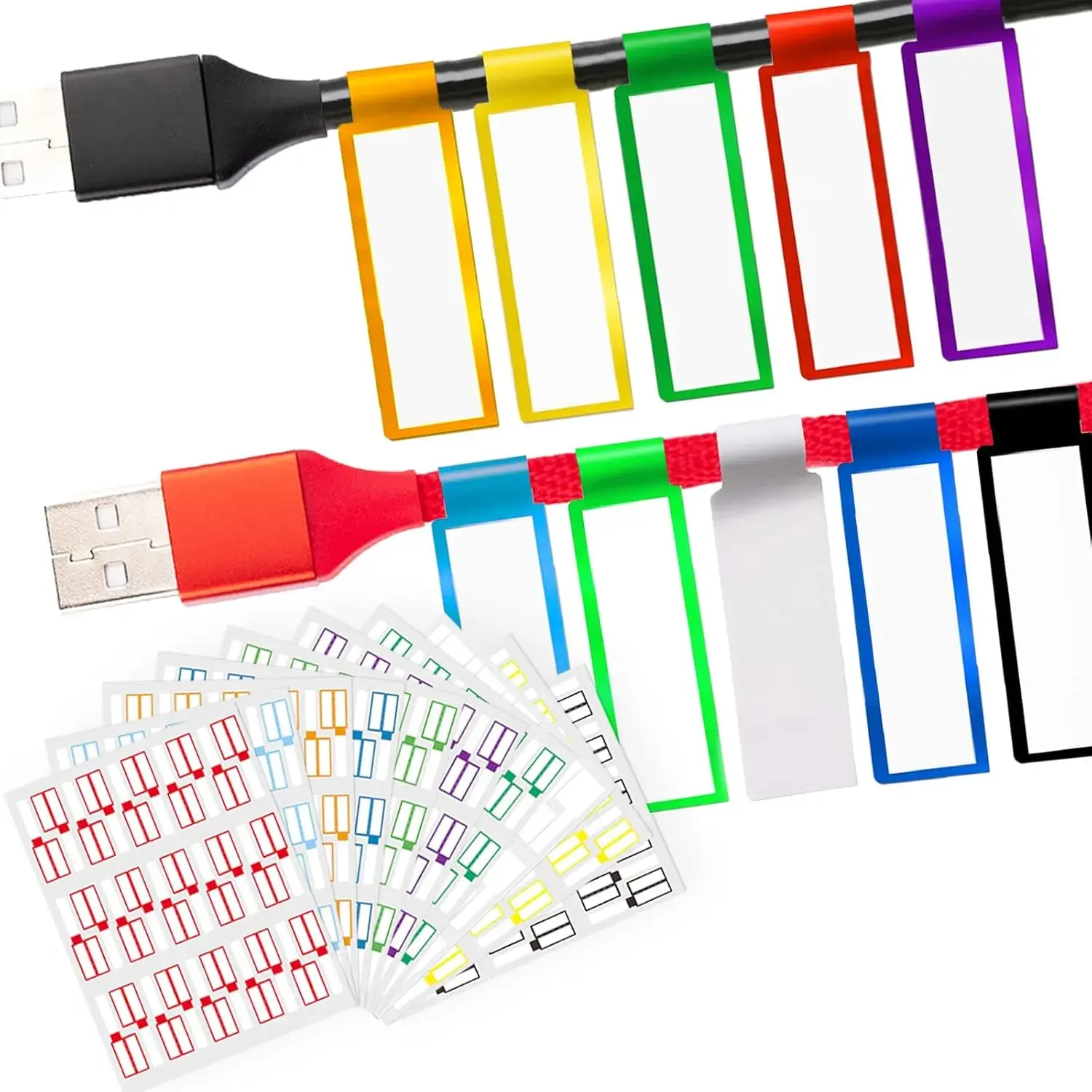 300 PCS Waterproof Cable Tags, 10-Color Color-Coded Stickers for Wire Management, Write-On Self-Adhesive Cord Labels